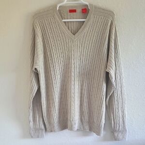 Izod Cream V-Neck Sweater Ribbed Cable Knit. Sz. XL. Classic.